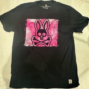 Psycho Bunny Men's Size 6 Large T-Shirt - Black with Pink Skull Bunny Graphic
